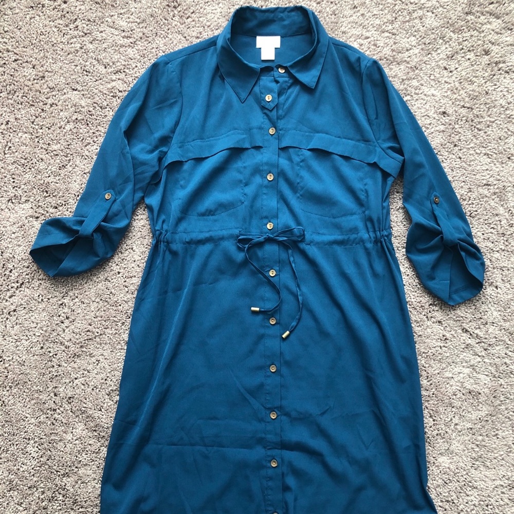 Tab Sleeve Button Up Maternity Dress